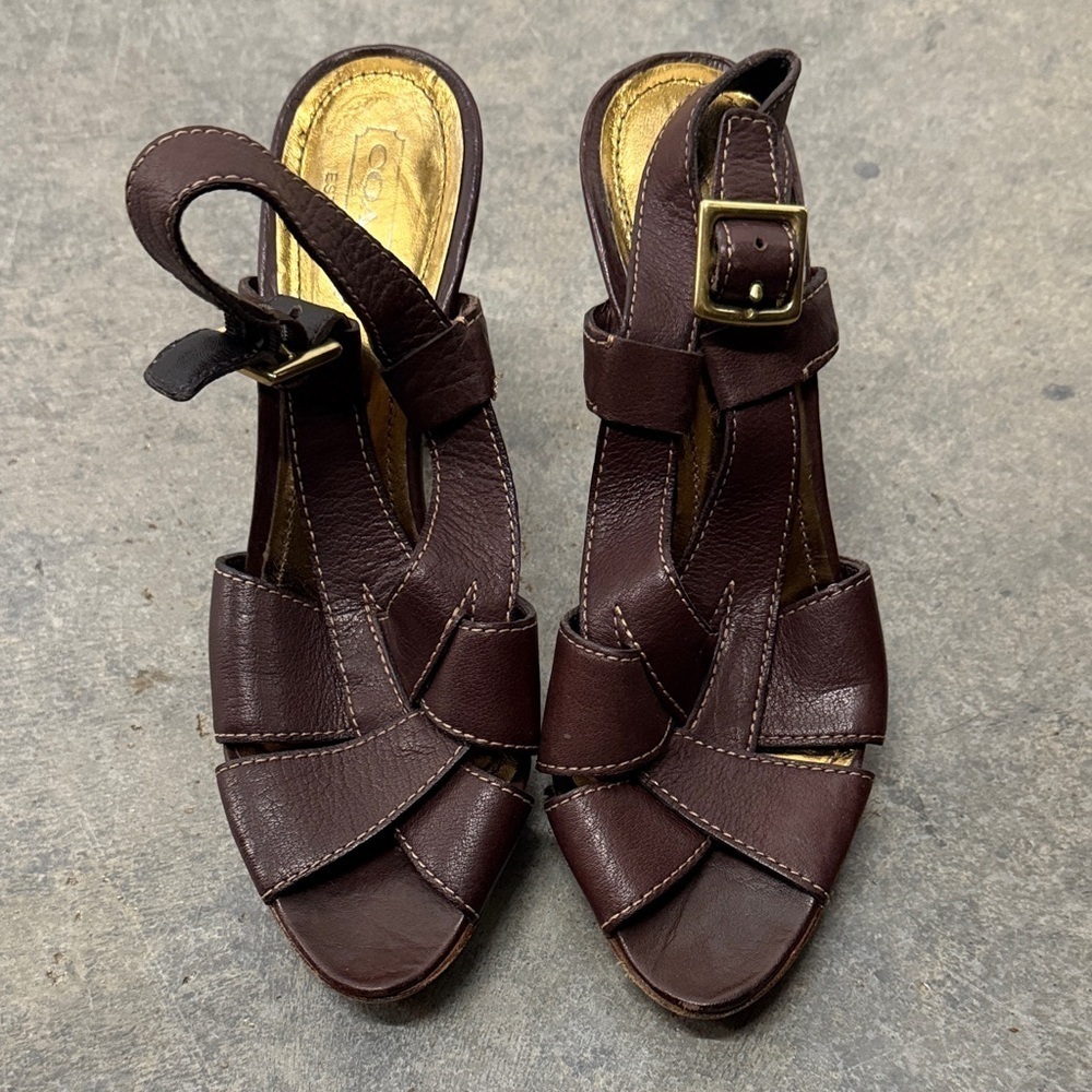 Coach Dark Brown Leather Sandals